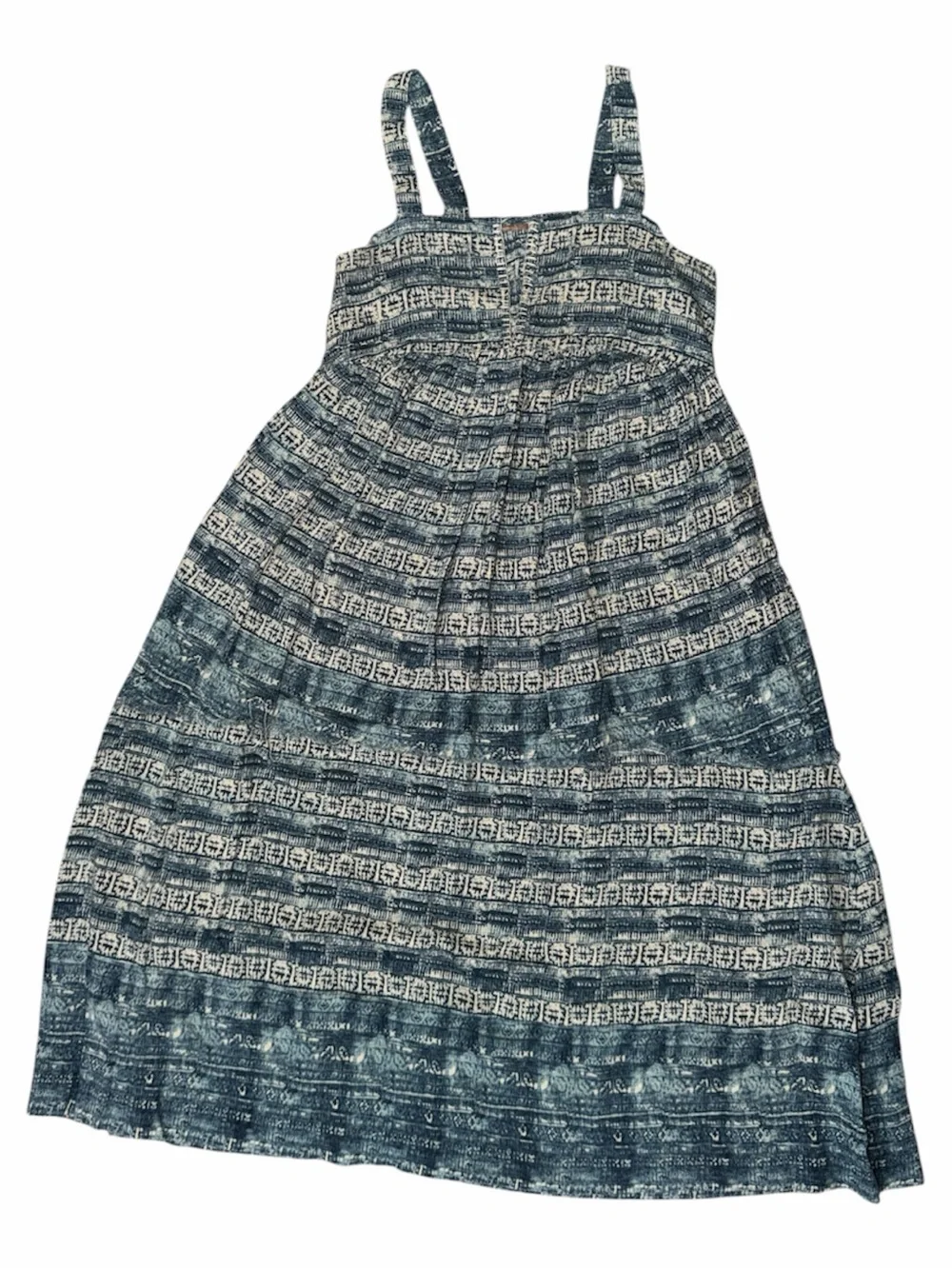 FREE PEOPLE Blue & White Boho Patterned Distressed Dress
